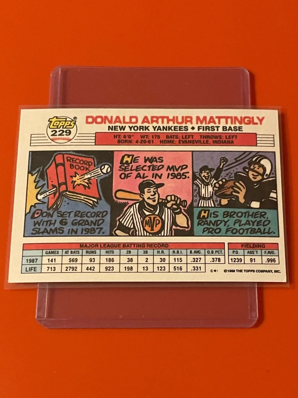 Don Mattingly #229 1988 Topps BIG Baseball Trading Card